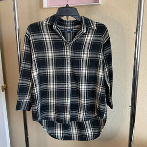 Madewell Womens Flannel 3/4 Sleeve Plaid Cotton Button Up Shirt‎ Size XS